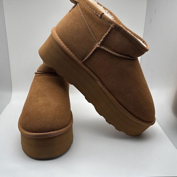 CUSHIONAIRE Women's Genuine Suede pull on platform boot +Memory Foam 9 CHESTNUT - Picture 6 of 7
